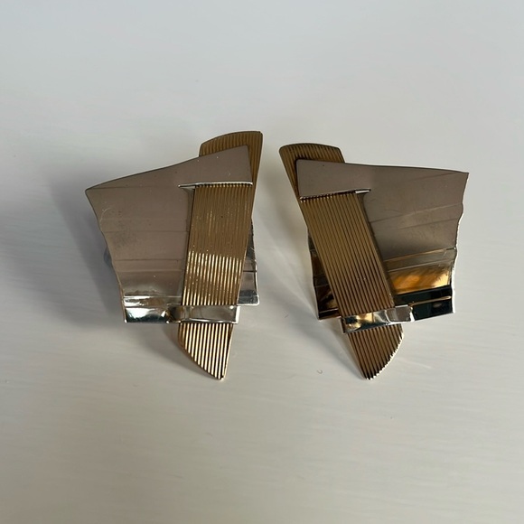 KDTR Kathleen Doyle Tom Reardon Modern Abstract Sterling Gold Tone Earrings - Picture 3 of 15